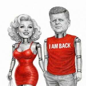 Red Robot Couple Art Print - Contemporary Home Art